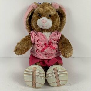 Build A Bear Brown Marbled Bunny Rabbit Plush Heart Nose Outfit and Shoes